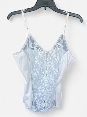 Vintage Lace-Front Satin Cami in Pale Blue